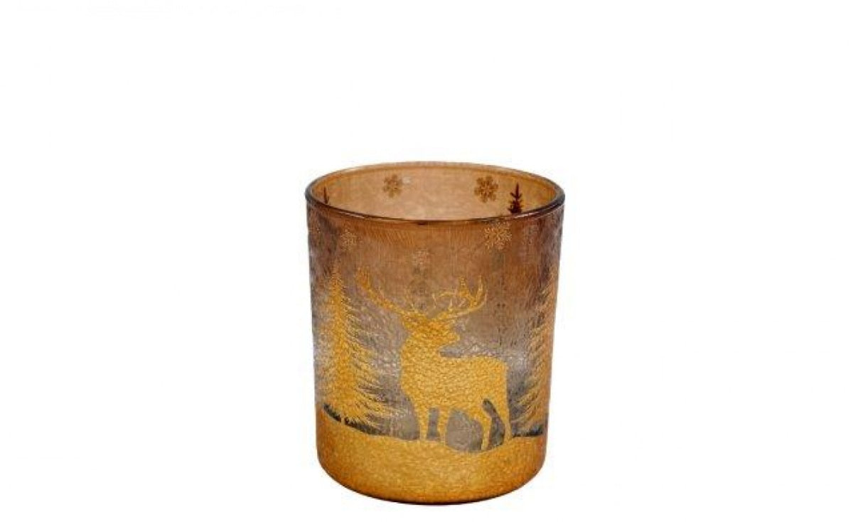 Festive Deer Glass Candle Holder (10cm)