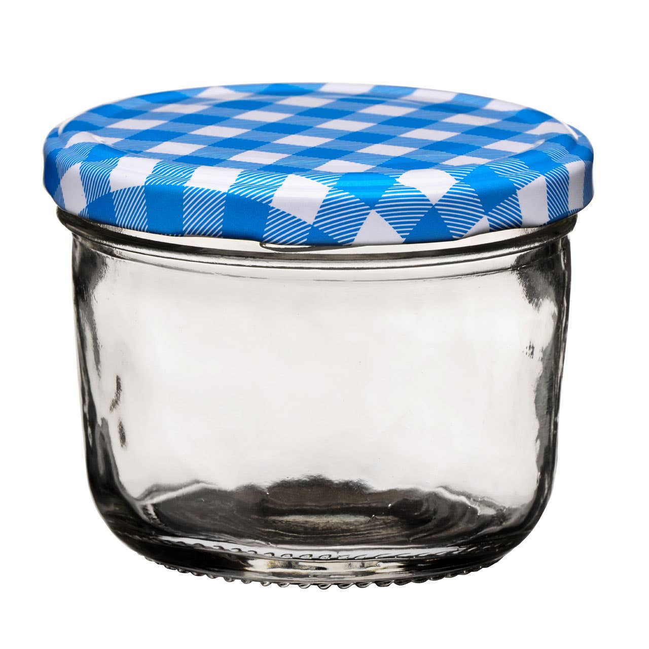 Clear 150ml Glass Jar with Blue Gingham Lid