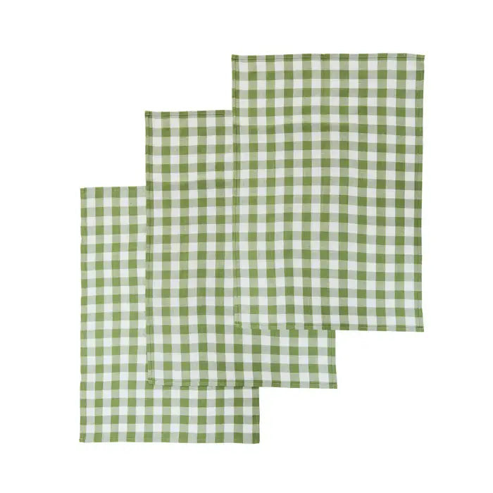 Set Of Three Cotton Check Tea Towels